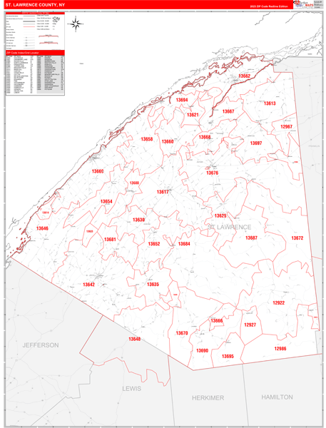 St. Lawrence County Digital Map Red Line Style